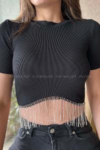 Black Crew Neck Zero Arm Knitwear Crop
