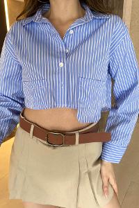 Light Blue Shirt Collar Long Arm Cotton Fabric Unprinted Shirt