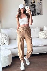 Camel Regular Trousers High Waist Regular Cut Bottom Tracksuit