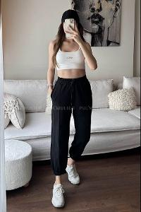 Black Regular Trousers High Waist Regular Cut Bottom Tracksuit