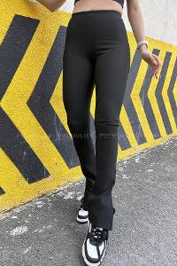 Black Medium Crew Neck Long Arm Without Accessories Cotton Fabric Unprinted Leggings