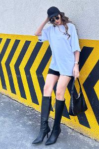 Blue Transition Medium Crew Neck Short Arm Cotton Fabric Printed T-shirt