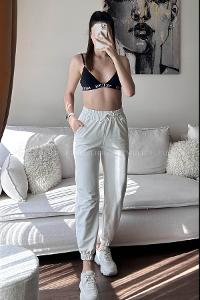 White Regular Trousers High Waist Regular Cut Bottom Tracksuit