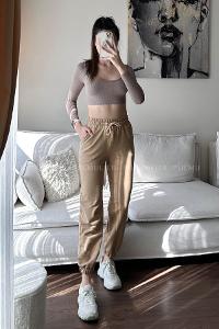 Camel Regular Trousers High Waist Regular Cut Bottom Tracksuit