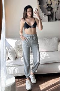 Gray Regular Trousers High Waist Regular Cut Bottom Tracksuit