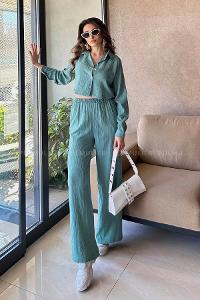 Plum Green Shirt Collar Long Arm Without Accessories Cotton Fabric Elastic Trousers Comfortable Suit