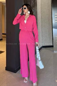 Fuchsia Shirt Collar Long Arm Without Accessories Cotton Fabric Elastic Trousers Comfortable Suit