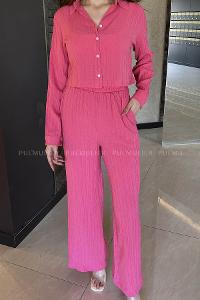 Fuchsia Shirt Collar Long Arm Without Accessories Cotton Fabric Elastic Trousers Comfortable Suit