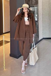 Bitter Brown Shirt Collar Long Arm Without Accessories Cotton Fabric Elastic Trousers Comfortable Suit