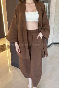Bitter Brown Shirt Collar Long Arm Without Accessories Cotton Fabric Elastic Trousers Comfortable Suit