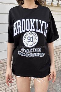 Black Medium Crew Neck Short Arm Cotton Fabric Printed T-shirt