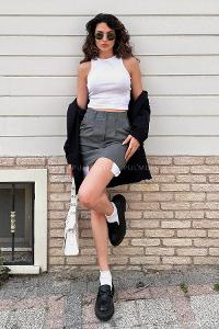 Gray Cotton Fabric Unprinted Skirt