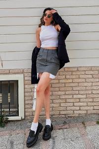 Gray Cotton Fabric Unprinted Skirt