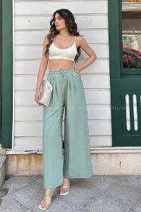 Plum Green Gabardin High Waist Comfortable Pants