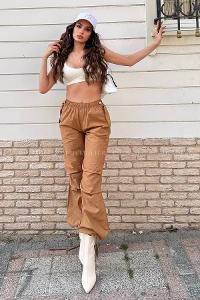 Camel Gabardin High Waist Comfortable Pants