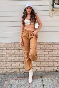 Camel Gabardin High Waist Comfortable Pants