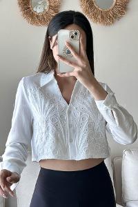 White Shirt Collar Long Arm Cotton Fabric Unprinted Shirt