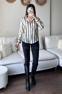 Cream Shirt Collar Long Arm Cotton Fabric Unprinted Shirt