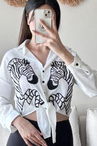 White Shirt Collar Long Arm Cotton Fabric Unprinted Shirt