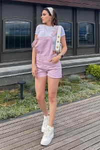 Lilac Shirt Collar Denim Unprinted Overalls