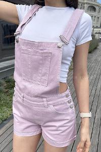 Lilac Shirt Collar Denim Unprinted Overalls