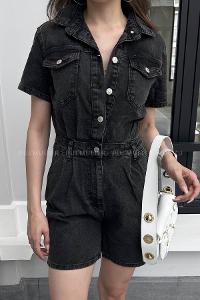 Smoked Shirt Collar Denim Unprinted Overalls