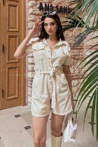 Stone Shirt Collar Denim Unprinted Overalls