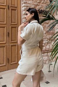 Stone Shirt Collar Denim Unprinted Overalls