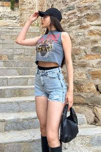 Gray Medium Crew Neck Short Arm Cotton Fabric Printed T-shirt