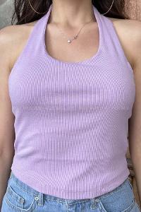 Lilac Crew Neck Zero Arm Knitwear Crop