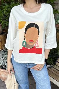 White Medium Crew Neck Short Arm Cotton Fabric Printed T-shirt