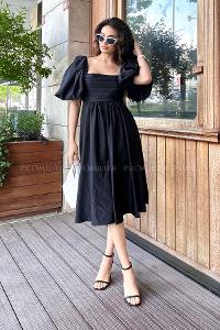 Black Scope Neck Knitwear Unprinted Dresess