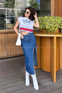 Dark Blue Cotton Unprinted Skirt