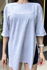 Gray Medium Crew Neck Short Arm Cotton Fabric Printed T-shirt