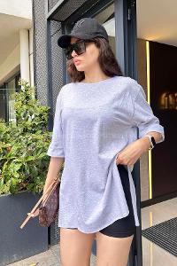 Gray Medium Crew Neck Short Arm Cotton Fabric Printed T-shirt