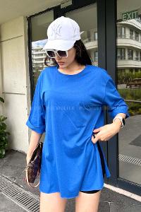 Blue Medium Crew Neck Short Arm Cotton Fabric Printed T-shirt