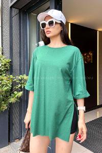 Green Medium Crew Neck Short Arm Cotton Fabric Printed T-shirt