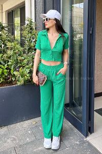 Green Crew Neck Long Arm Without Accessories Cotton Elastic Trousers Comfortable Suit