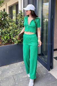 Green Crew Neck Long Arm Without Accessories Cotton Elastic Trousers Comfortable Suit