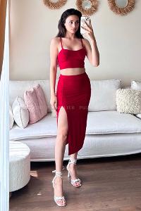Claret Red Shirt Collar Long Arm Without Accessories Cotton Fabric Regular Trousers Comfortable Suit