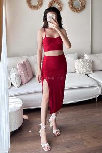 Claret Red Shirt Collar Long Arm Without Accessories Cotton Fabric Regular Trousers Comfortable Suit
