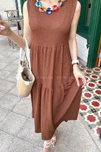Bitter Brown Scope Neck Knitwear Unprinted Dresess