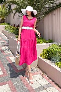Fuchsia Scope Neck Knitwear Unprinted Dresess