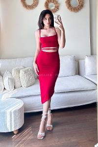 Claret Red Scope Neck Knitwear Unprinted Dresess