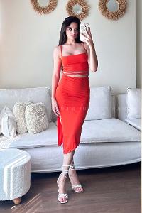 Orange Scope Neck Knitwear Unprinted Dresess