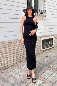 Black Scope Neck Knitwear Unprinted Dresess