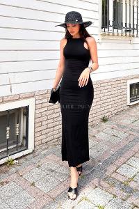 Black Scope Neck Knitwear Unprinted Dresess