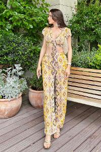 Yellow Lower V Neck Half Arm Arm Without Accessories Silk Flared Trousers Comfortable Suit