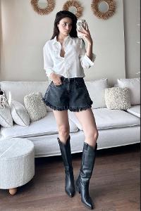 White Shirt Collar Long Arm Cotton Fabric Unprinted Shirt