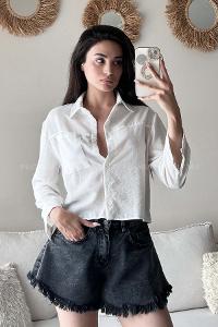White Shirt Collar Long Arm Cotton Fabric Unprinted Shirt
